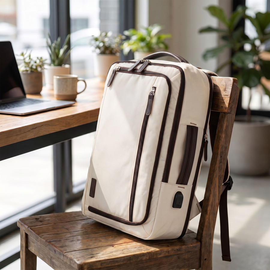 Kabinenrucksack aus Polyester in Beige, ausgestattet mit USB-Anschluss - Peterson – Bild 4