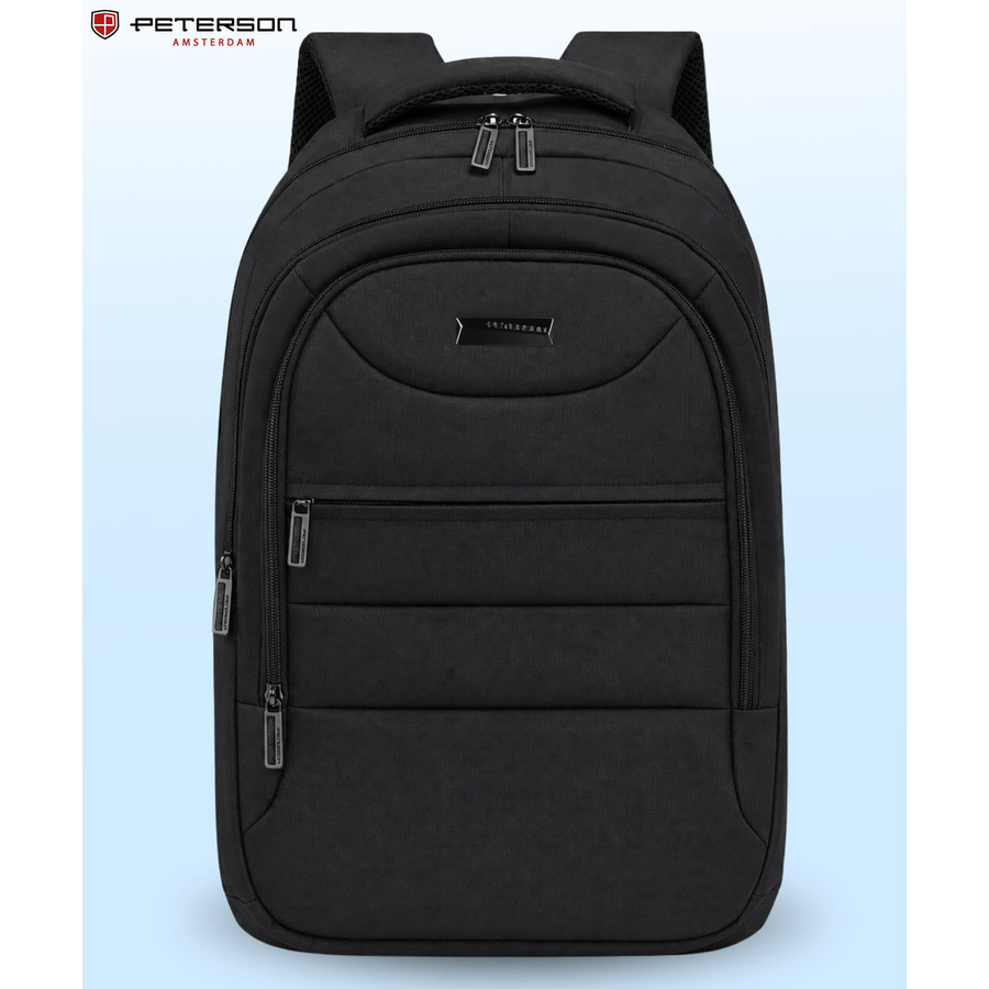 Großer schwarzer Rucksack aus Polyester mit verstellbaren Schultergurten und Schlüssel-Retraktor im Set – Peterson – Bild 3