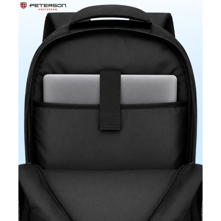 Großer schwarzer Rucksack aus Polyester mit verstellbaren Schultergurten und Schlüssel-Retraktor im Set – Peterson – Bild 4