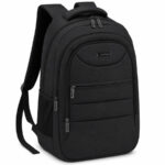 Großer schwarzer Rucksack aus Polyester mit verstellbaren Schultergurten und Schlüssel-Retraktor im Set – Peterson