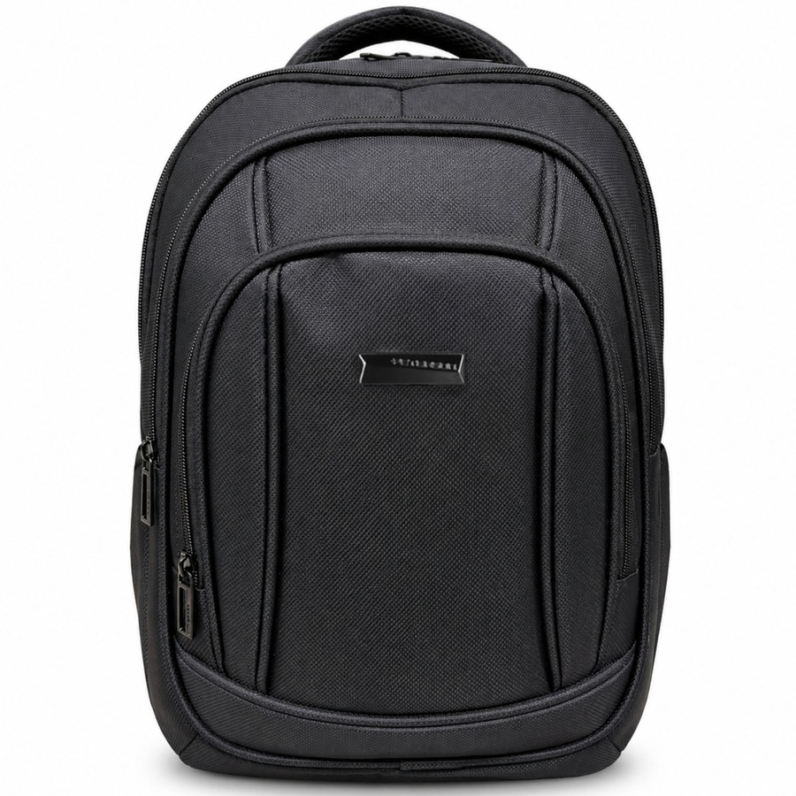 Geräumiger schwarzer Rucksack aus Polyester mit Reißverschluss und Schlüssel-Retraktor im Set – Peterson