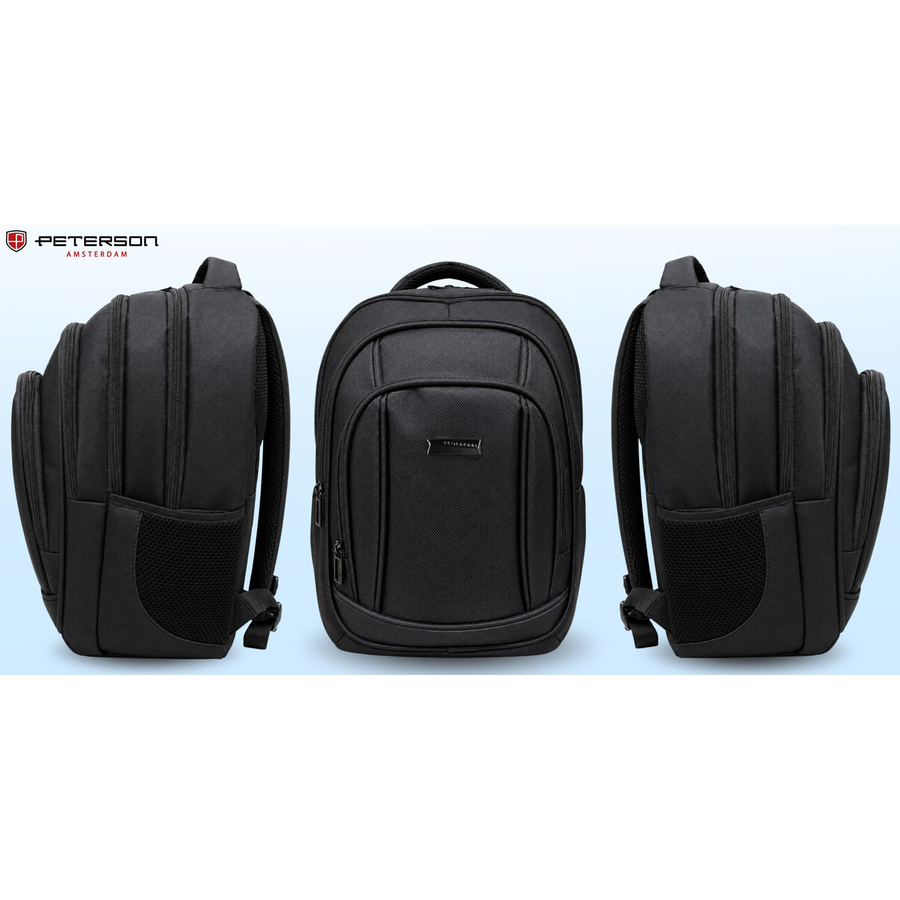Geräumiger schwarzer Rucksack aus Polyester mit Reißverschluss und Schlüssel-Retraktor im Set – Peterson – Bild 4