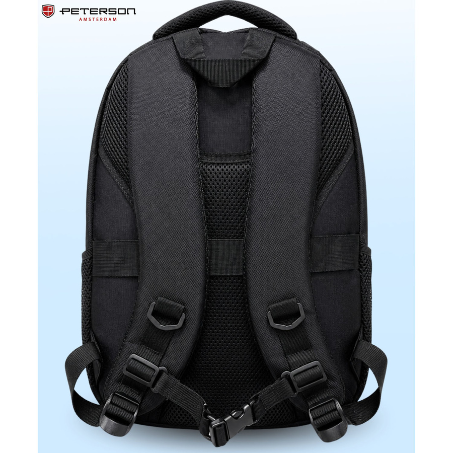 Geräumiger schwarzer Rucksack aus Polyester mit Reißverschluss und Schlüssel-Retraktor im Set – Peterson – Bild 7