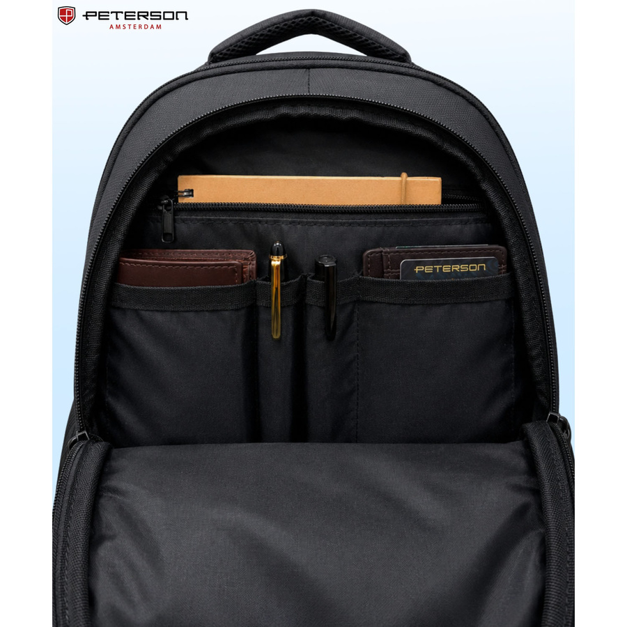 Geräumiger schwarzer Rucksack aus Polyester mit Reißverschluss und Schlüssel-Retraktor im Set – Peterson – Bild 8
