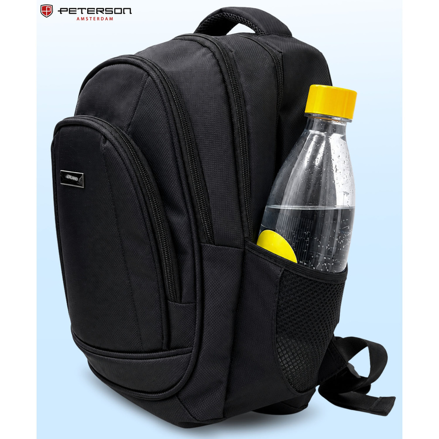 Geräumiger schwarzer Rucksack aus Polyester mit Reißverschluss und Schlüssel-Retraktor im Set – Peterson – Bild 6