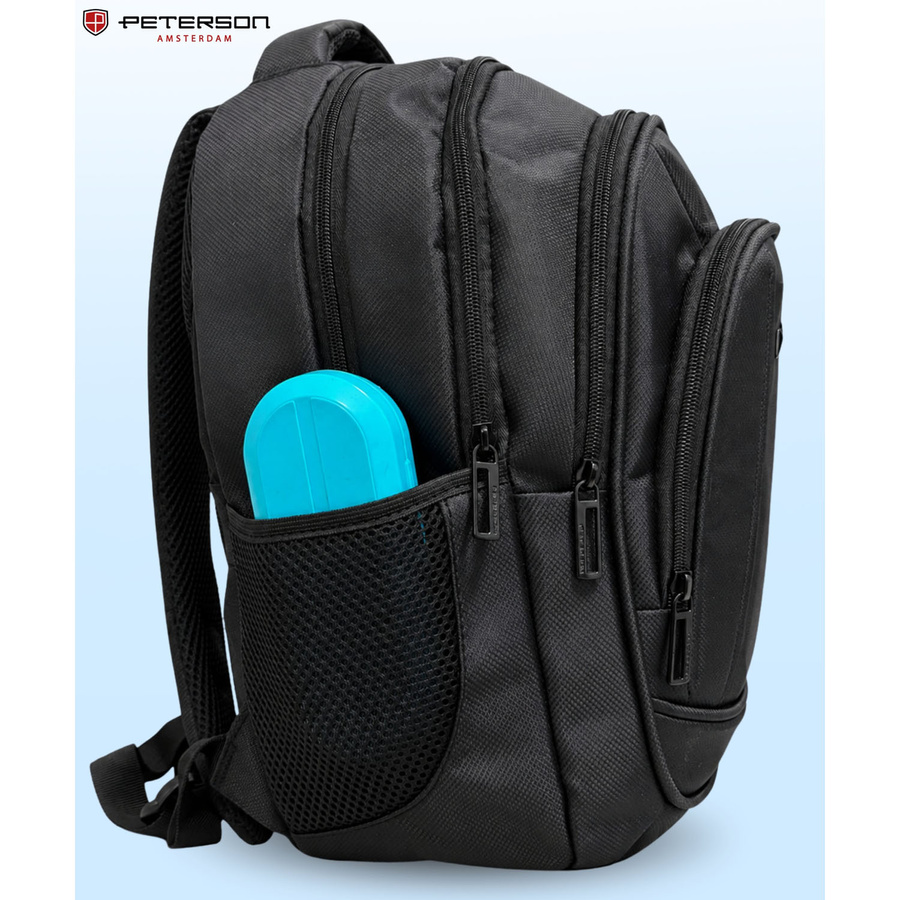 Geräumiger schwarzer Rucksack aus Polyester mit Reißverschluss und Schlüssel-Retraktor im Set – Peterson – Bild 5