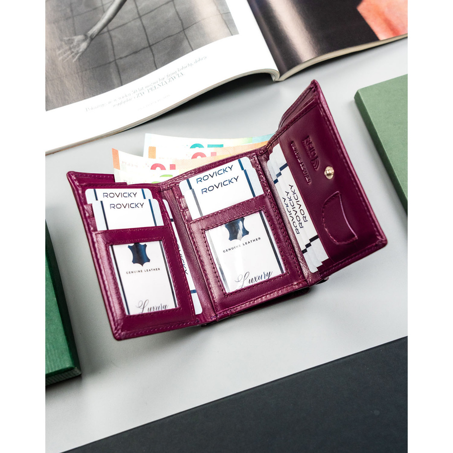 Damen-Geldbörse aus Echtleder in Violett mit RFID-System – Rovicky – Bild 7