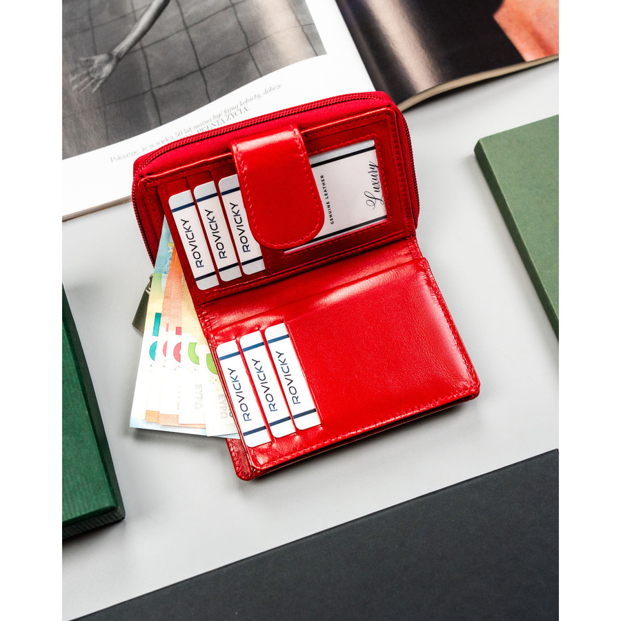 Damen-Geldbörse aus Echtleder in roter Farbe – Rovicky – Bild 6