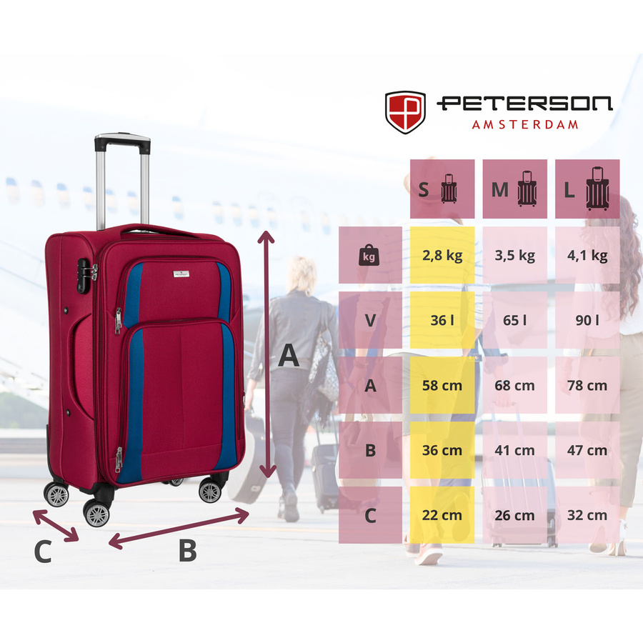 Reisekoffer in Kabinengröße aus weichem Polyesterstoff in Rot-Blau - Peterson