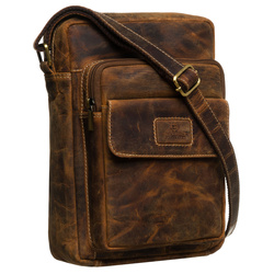 Herren-Umhängetasche im Vintage-Stil aus Echtleder in Braun mit einer Tasche für das Telefon – Peterson