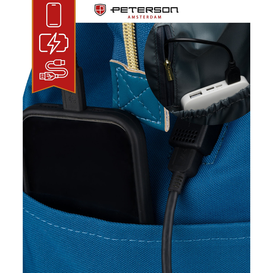 Einfaches, blaues Damen-Rucksack aus Polyester mit USB-Anschluss - Peterson – Bild 9