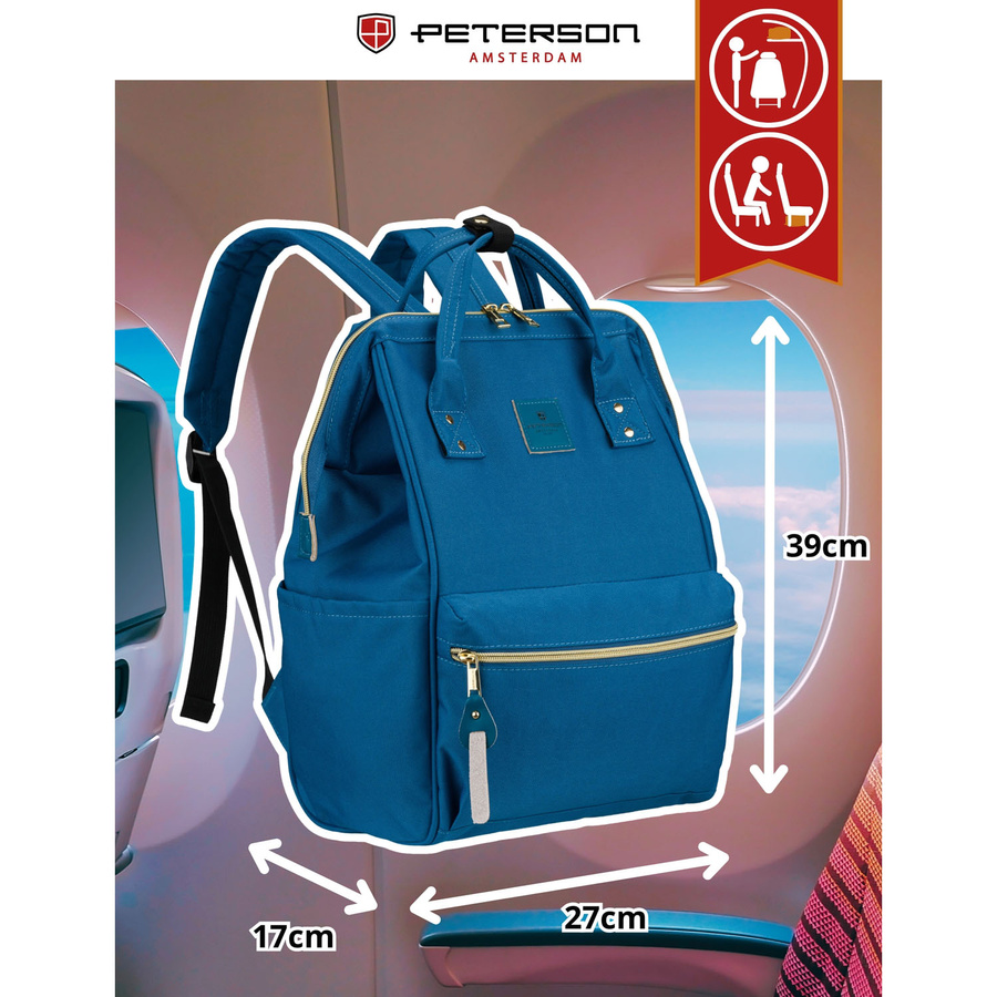 Einfaches, blaues Damen-Rucksack aus Polyester mit USB-Anschluss - Peterson – Bild 2