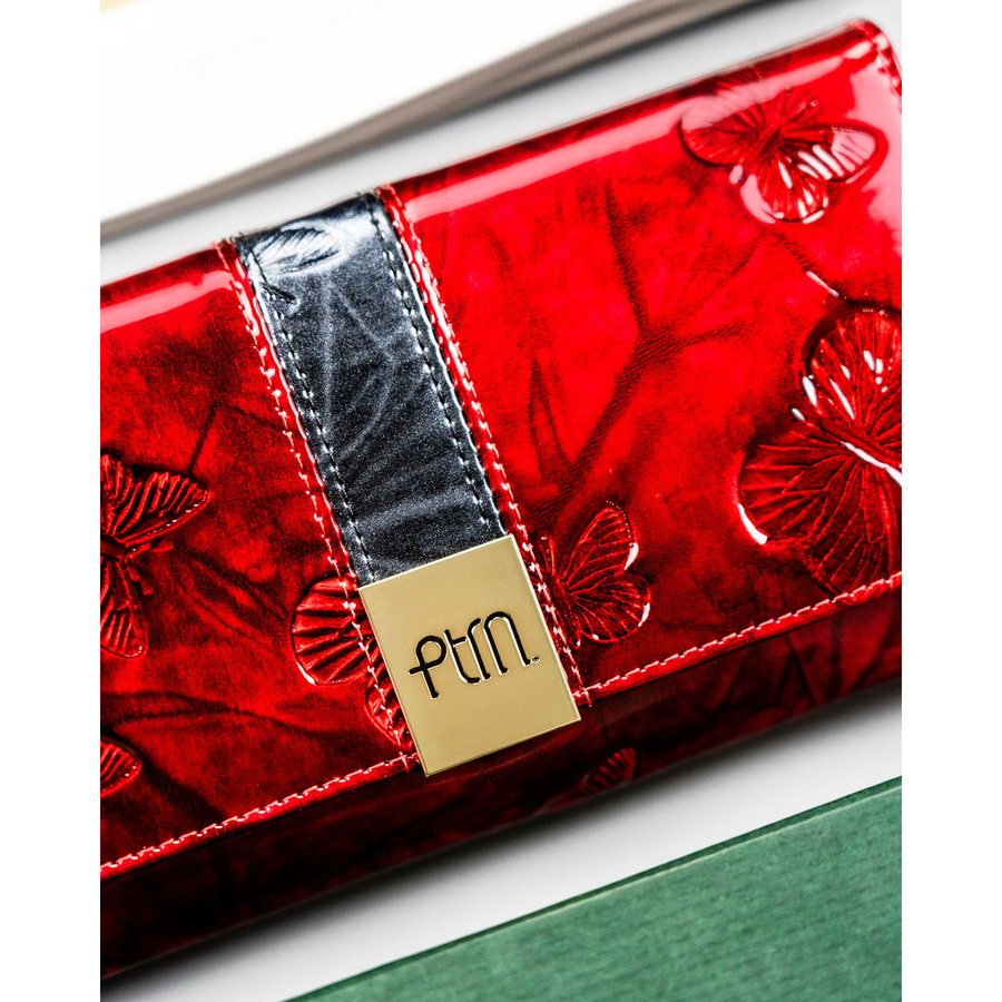 Große Damen-Geldbörse aus Echtleder in roter Farbe mit dekorativer Prägung - Peterson – Bild 4