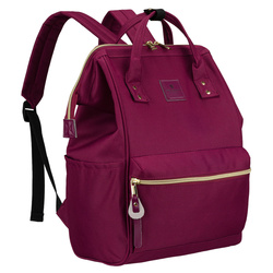 Einfaches Damen-Rucksack aus Polyester in Burgunderfarbe, ausgestattet mit USB-Anschluss – Peterson