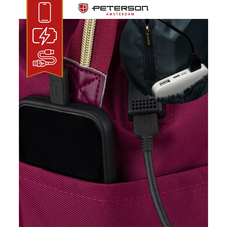 Einfaches Damen-Rucksack aus Polyester in Burgunderfarbe, ausgestattet mit USB-Anschluss - Peterson – Bild 8
