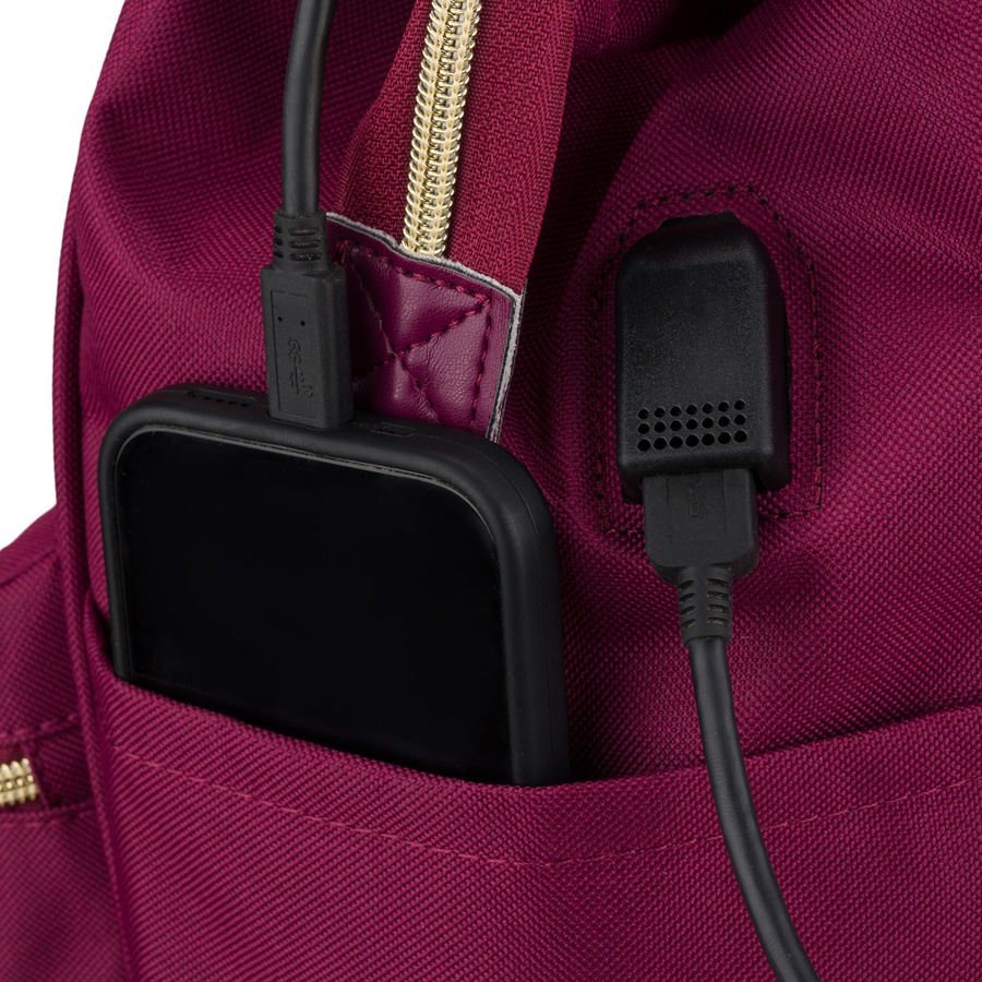 Einfaches Damen-Rucksack aus Polyester in Burgunderfarbe, ausgestattet mit USB-Anschluss - Peterson – Bild 20