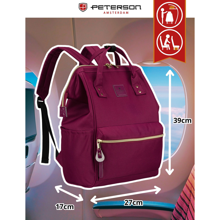Einfaches Damen-Rucksack aus Polyester in Burgunderfarbe, ausgestattet mit USB-Anschluss - Peterson – Bild 2