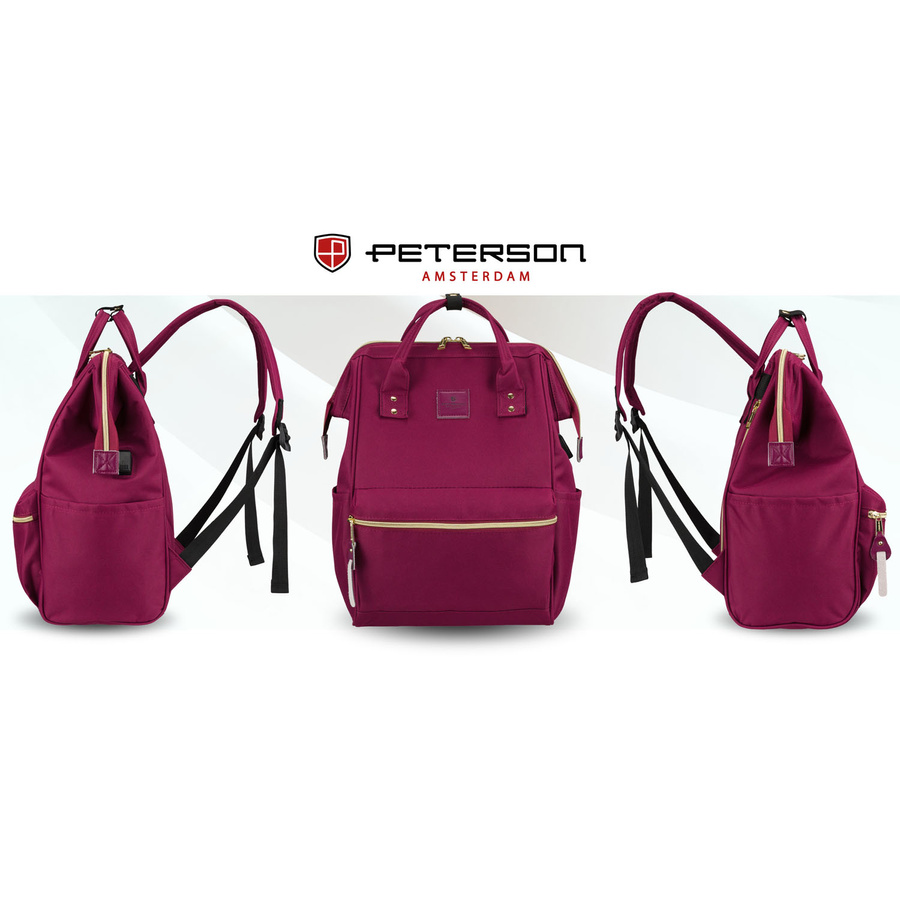 Einfaches Damen-Rucksack aus Polyester in Burgunderfarbe, ausgestattet mit USB-Anschluss - Peterson – Bild 6