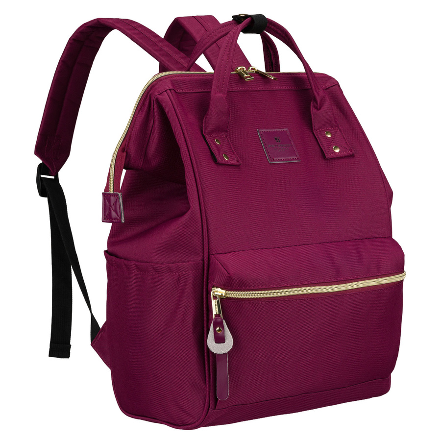 Einfaches Damen-Rucksack aus Polyester in Burgunderfarbe, ausgestattet mit USB-Anschluss - Peterson
